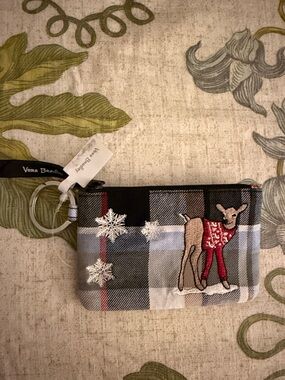 Vera Bradley Gray Plaid Coin and ID Pouch with Embroidered Deer